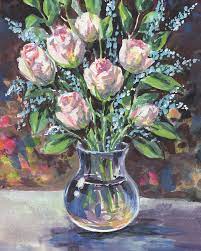 During the geometric and orientalizing. Roses Bouquet In Glass Vase Floral Impressionism Painting By Irina Sztukowski