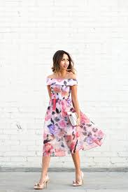 Lace And Locks Petite Fashion Blogger Off The Shoulder Floral Dress Wedding Guest Wedding Guest Outfit Summer Cocktail Dress Wedding Summer Wedding Outfits