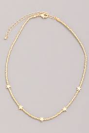 Solid 14k gold gold color: Gold Beaded Star Choker Necklace New Arrivals