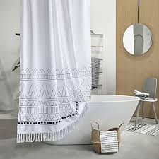 Quantity + add to list. Yokii Tassel Fabric Shower Curtain 84 Inch Extra Long Boho Striped Bathroom Shower Curtain With 4 Length Fringe Trims Black Grey White Chevron Polyester Bath Curtain Sets 72 X 84 White Pricepulse