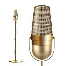 Retro Golden Microphone With Stand Vector Musician Tool Media Vocal Element Illustration Mic Vector Microphone Png And Vector With Transparent Background For Microphone Retro Vector Pink Pattern Background