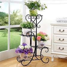 Black 4 Tier Metal Plant Flowers Stand Display Shelf Home Garden Ornaments Indoor Outdoor Patio Metal Flower Pots Wooden Plant Stands Indoor Metal Plant Stand