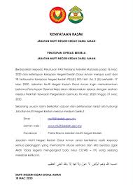 Jabatan mufti negeri kedah aras 3, bangunan mahkamah syariah dan jabatan mufti kompleks pentadbiran kerajaan persekutuan, bandar mu'adzam shah, anak bukit, 06550 alor setar kedah darul aman no. Penutupan Premis Jabatan Mufti Negeri Portal Rasmi Jabatan Mufti Negeri Kedah Facebook