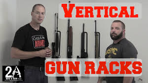 Both 9 gun and 3 gun rifle racks will lock up almost all standard type hunting. Vertical Gun Racks We Cant Find A Gun That Wont Fit Youtube