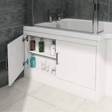 You can tuck away unsightly cleaning products, spare toilet rolls and extra toiletries behind the three sections. Myspace Water Saving Left Handed L Shaped Shower Bath With Storage Panel Clever Bathroom Storage Bath Panel Storage Small Bathroom