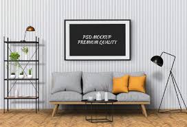 Mock Up Poster Frame In Interior Living Room And Sofa 3d Render Living Room Interior Room Poster Frame