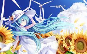 Download Wallpapers Hatsune Miku Vocaloid Art Sunflowers Flowers Long Blue Hair Characters Besthqwallpapers Com Hatsune Miku Anime Wallpaper Anime