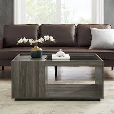 Glass top end table minimalist cane coffee table with glass top, source: Walker Edison Talia 40 Glass Top Storage Coffee Table Slate Grey Bbf40talctsg Best Buy
