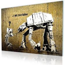 At first i made a stencil to create this piece, painted the stencil instead of spray, then photo scanned the picture to my computer were i then edited and changed the piece to this point. Alonline Art Star Wars Robot I Am Your Father Banksy Print On Canvas Synthetic Unframed Unmounted 24 X16 61x41cm Canvas For Living Room Canvas For Kitchen Painting Paintings Oil Paints Buy