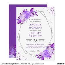 Lavender Purple Floral Modern Silver Frame Wedding Invitation Zazzle Com Purple Wedding Invitations Geometric Wedding Invitation Floral Wedding Invitations