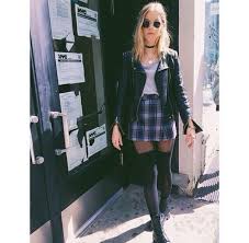 Black And White Plaid Skirt And Jacket Blouse Girly Outfits Tumblr Plaid Choker Necklace 90s Grunge Leather Jacket Black Skirt Sunglasses Fashion Girly Outfits Grunge Fashion