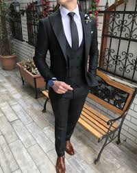 Terziademaltun Italyan Stil Slim Fit Ceket Yelek Pantolon Siyah Takim Elbise T3009 Fashion Suits For Men Designer Suits For Men Classy Suits