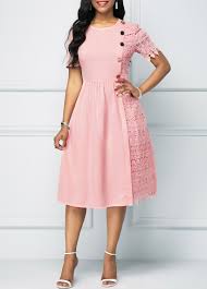 Light Pink Button Detail Lace Panel Dress Light Pink Dress Lace Panel Dress Fashion Dresses Online