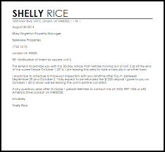 For example, if the lease requires you to give 30 days' notice and pay a fee of one month's rent, then give the landlord 30 days' written notice, pay the fee, and make sure you're out of the apartment within the 30 days. Apartment Lease Termination Letter Example Letter Samples Templates