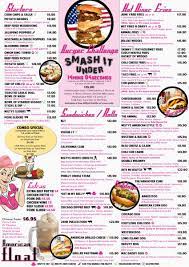 以下為挑戰戰帖 時間 14分鐘之內吃完免費食物 吃完5個漢堡 5片起司 5片培根肉 3個漢堡麵包 1大口蛋黃醬和bbq調味料 還有二分之一份的薯條 獎勵 如果在時間內吃完的人全部免費 外加再送一件有 burge american dinner menu diner recipes diner menu