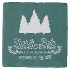 north pole trading company christmas typography stone coaster