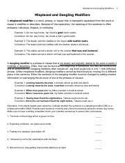 Recognizing misplaced and dangling modifiers. Misplaced And Dangling Modifiers Pdf Misplaced And Dangling Modifiers 1 Misplaced And Dangling Modifiers A Misplaced Modifier Is A Word Phrase Or Course Hero