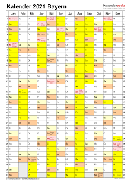 Jahreskalender 2021 mit feiertagen und kalenderwochen, hoch & quer. Kalender 2021 Bayern Ferien Feiertage Excel Vorlagen