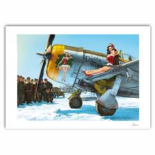 Poster Offset Pin Up Wings Christmas P47 D Hugault Signed 70x50cm Bd Addik