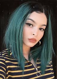 Dark Green With Dark Roots Straight Bob Lace Front Synthetic Wig Lf819 Wig Is Fashion Dark Green Hair Front Hair Styles Green Hair
