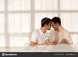 Cute gay couple pressed their foreheads Stock Photo by ©371819 432752940