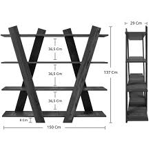 Rani X1 Ozel Tasarim 4 Rafli Genis Kitaplik Dekoratif Calisma Odasi Kutuphane Modern Duvar Rafi Beya Tv Unitesi