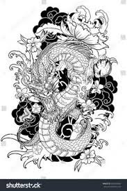 Black And White Japanese Dragon Arm Tattoo Hand Drawn Dragon Tattoo Coloring Book Japanese Styledragon Tattoo Hand Drawn Dragon Tattoo Colour Tattoo Design Drawings Tattoo Coloring Book