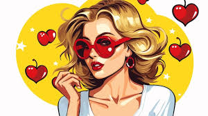 Pop art cherry girl with girlish patches chic and playful concept