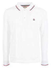 Black And White Striped Long Sleeve Polo Moncler Logo Applique Long Sleeve Cotton Polo Shirt In White Modesens Long Sleeve Polo Shirt White Polo Shirt Long Sleeve