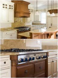 Painted Cabinets With Stained Hood And Range Paneling Stained Kitchen Cabinets Cabinets And Countertops Custom Cabinetry