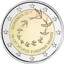 2 Euro Gedenkmunzen Aus Slowenien 2 Euro 2017 Bfr 10 Jahre Einfuhrung Des Euro Der Euro Euro Sondermunzen