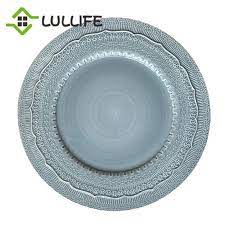 Charger plates or service plates are beautiful decorative plates that are used to dress up dinner tables at parties, birthdays, weddings, and other special events. 13 Inch Ceramic Dinner Plate Luxury Wedding Charger Plate Dinner Plates And Dishes Embossing Larger Dinnerware Set Home Kitchen Dishes Plates Aliexpress