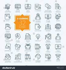 E Learning Online Education Elements Minimal Thin Line Web Icon Set Outline Icons Collection Simple Vector Illust Online Education Line Web Education Icon