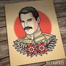 Freddie Mercury Print Queen Portrait Tattoo Flash Tattoo Old School Tattoo Neo T Freddie Mercury Tattoo Traditional Tattoo Portrait Traditional Tattoo Art