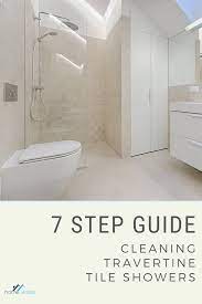 How To Clean A Travertine Shower Homeviable Travertine Shower Shower Tile Cleaning Mold