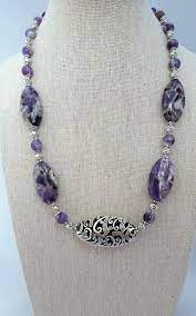 Amethyst Necklace Silver Fancy Scrollwork Focal Bead Oval Banded Amethyst Gemstone Statement Necklace 19 Inch Beaded Jewelry Necklaces Carnival Jewelry Beaded Jewelry Diy