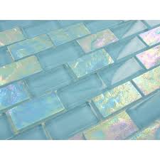 Artistry In Mosaics 1 X 2 Aqua Glass Uniform Brick Tile Glossy Iridescent Gt82348t4 Iridescent Glass Tiles Shower Tile Aqua Glass