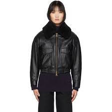 Ami Alexandre Mattiussi Ami Alexandre Mattiussi Black Grained Leather Shearling Jacket Amialexandremattiussi Cl Shearling Jacket Lambskin Jacket Crop Jacket
