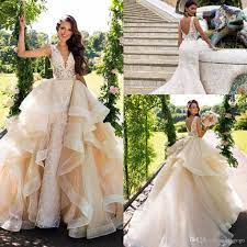 Milla Nova Detachable Train Mermaid Wedding Dresses Modest Lace Organza Garden Dubai Arabic Overskirt Castle Wedding Bridal Gown Wedding Dress Store Wedding Dre Detachable Train Wedding Dress Wedding Dress Train Modest