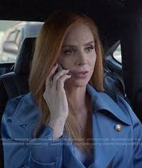 WornOnTV: Donna's blue satin trench coat