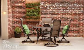 A patio is an outdoor reserve space for dining or any other activity located within homesteaded periphery and in most cases paved. Style Selections Skytop Set Of 2 Black Metal Frame Swivel Dining Chair S With Gray Sling Seat Lowes Com Patio Outdoor Living Furniture Outdoor Living