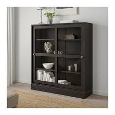 Havsta Dark Brown Clear Glass Glass Door Cabinet With Plinth 121x37x134 Cm Ikea Vitrinekast Kast Decoratie Deur Glas