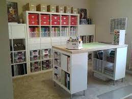 Pin it & include #craftstorageideasblog and we might just show it off to our community of. Awesome Way To Organize A Craft Room Craft Desk With Storage Ikea Shelving Units Craft Island Craft Ikea Craft Room Sewing Room Organization Craft Room Design