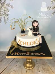 18th Birthday Black And Gold Cupcakes Black And Gold 18th Birthday Cake With Sugar Figure Of The Birthday Girl And Her Dog X 18th Birthday Cake For Girls 18th Birthday Cake Birthday Cake