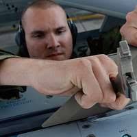 U.S. Air Force Senior Airman Jonathan Laymon, a weapons
