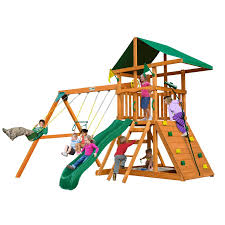 Gorilla Playsets Diy Outing Iii Wooden Swing Set With Rock Wall And Slide 01 0001 The Home Depot In 2020 Wooden Playset Gorilla Playsets Wooden Swing Set