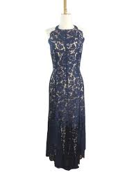 Aijek New Asymmetric Lace Dress Navy Gown T Back Backless