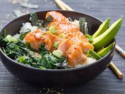 Teriyaki Salmon Rice Bowl With Spinach Avocado And Sesame Nori Confetti Recipe Salmon Rice Bowl Teriyaki Salmon Salmon And Rice
