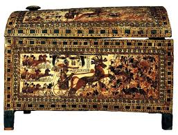 It is also vividly decorated. King Tut Painted Chest From The Tomb Of Tutankhamen Thebes Egypt Ca 1333 1323 Bce Wood Approx 1 8 Long Egy Ancient Egypt Art Egypt Art Ancient Egypt