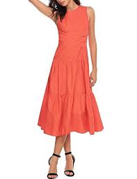 Angvns Women S O Neck Empire Waist Tiered A Line Mid Calf Length Dress Or M Calf Length Dress Dresses Midi Dress Casual